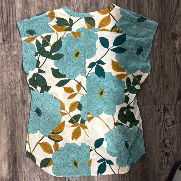 Van Heusen Floral Print Women's Top - Teal and Yellow sz l - Picture 5 of 5